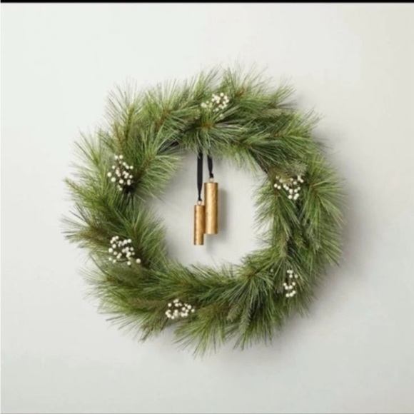 26"Faux Needle Pine & Snowberry XMAS Wreath w Bells/Garland Bundle - Picture 2 of 10